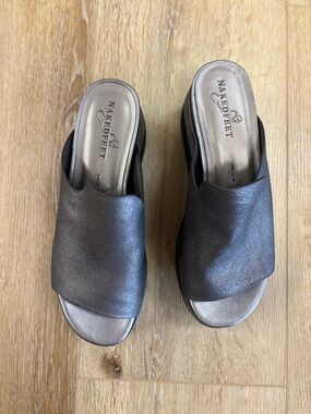 Naked Feet Metallic Gray Open-Toe Slide Mules